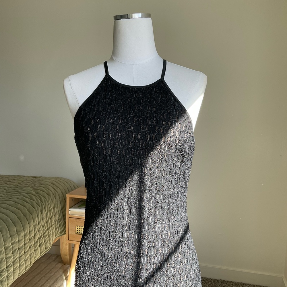 Vintage 90s Rampage Black Crochet Overlay Maxi Gown Size M